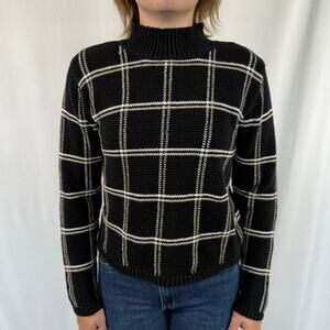 Vintage Christopher & Banks Black Mock Neck Check Sweater Size Small